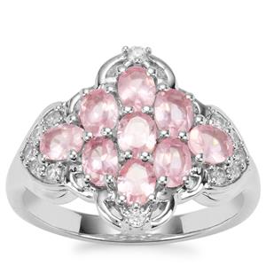 Mozambique Pink Spinel Ring with White Zircon in Platinum Plated Sterling Silver 1.88cts