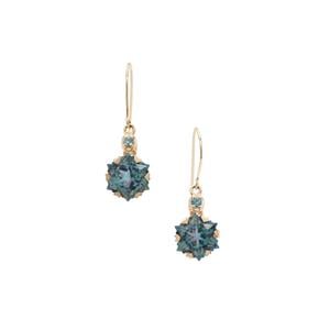 5.90ct Snowflake Cut Ocean Blue Topaz 9K Gold Earrings