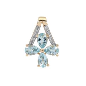 Santa Maria Aquamarine Pendant with Diamond in 9K Gold 1.35cts