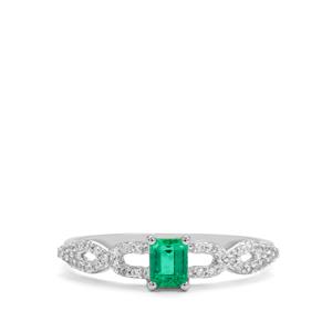 Panjshir Emerald & White Zircon 9K White Gold Tomas Rae Ring ATGW 0.55ct