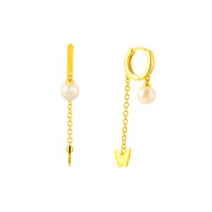 Freshwater Cultured Pearl Gold Tone Sterling Silver Butterfly Earrings (6mm)