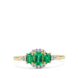 Panjshir Emerald & White Zircon 9K Gold Tomas Rae Ring ATGW 0.70ct