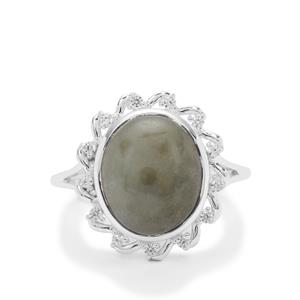 Type A Burmese Jadeite & White Zircon Sterling Silver Ring ATGW 6.96cts
