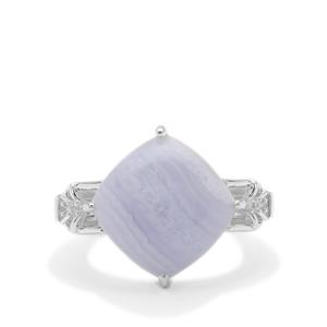 Blue Lace Agate & White Zircon Sterling Silver Ring ATGW 10.24cts
