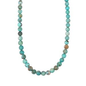 Tibetan Turquoise Graduated Bead Necklace in Sterling Silver 68cts
