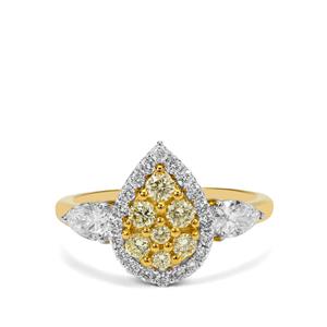 1.10ct Natural Yellow Diamonds & White Diamonds 9K Gold Ring