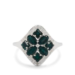 Teal Grandidierite & White Zircon Sterling Silver Ring ATGW 1.70cts