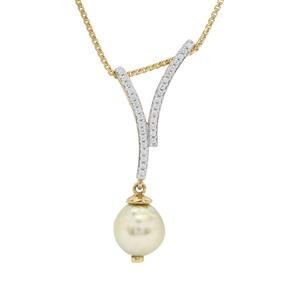 Golden South Sea Cultured Pearl & White Zircon Midas Pendant Necklace (8mm)