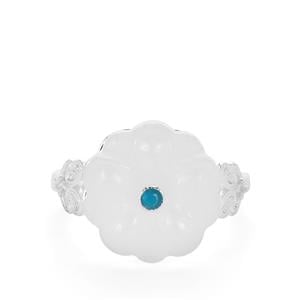 Khotan Mutton Fat Jade, American Turquoise &  White Topaz Sterling Silver Ring ATGW 7.64cts