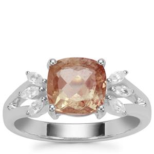 Guyang Sunstone Ring with White Zircon in Sterling Silver 2.47cts