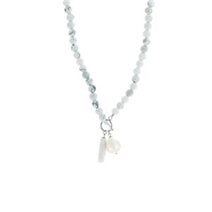 White Howlite & Freshwater Cultured Pearl Sterling Silver Necklace 