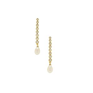 Kaori Cultured Pearl & White Zircon Midas Earrings (9mm x 6mm)