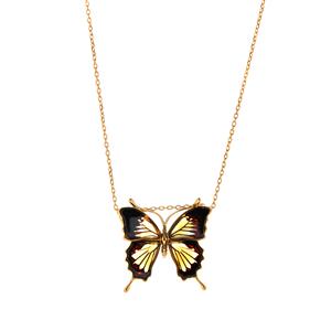 Baltic Ombre Amber Gold Tone Sterling Silver Butterfly Necklace