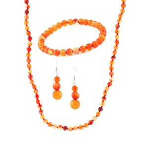 273cts Carnelian Sterling Silver Set of Necklace, Bracelet and Earrings 
