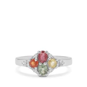 Songea Rainbow Sapphire & White Zircon Sterling Silver Ring ATGW 1.17cts