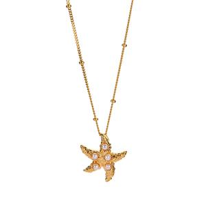 Kaori Cultured Pearl Gold Tone Sterling Silver Starfish Necklace (2mm)
