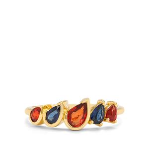1.30ct Songea Red, Australian Blue Sapphire 9K Gold Ring