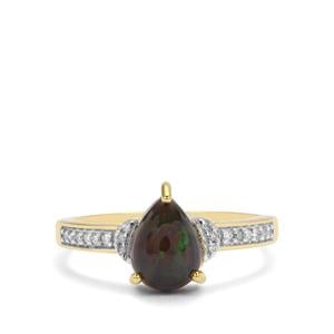 Ethiopian Black Opal & Diamond 9K Gold Ring ATGW 1.10cts