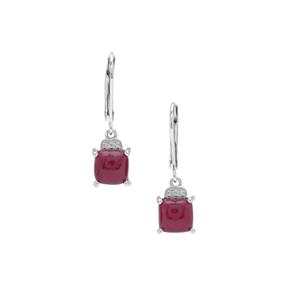 Bharat Ruby & White Zircon Sterling Silver Earrings ATGW 4.85cts