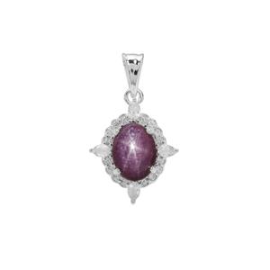 Star Ruby & White Zircon Sterling Silver Pendant ATGW 4.05cts