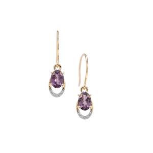 Mahenge Purple Spinel Earrings with White Zircon in 9k Gold 1.30cts