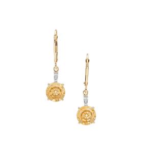 Lehrer Quasar Cut Diamantina Citrine Earrings with White Zircon in 9K Gold 3.15cts