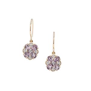Mahenge Purple Spinel Earrings with White Zircon in 9K Gold 1.45cts.
