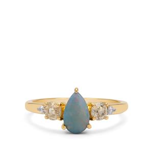 Crystal Opal on Ironstone, Capricorn Zircon & White Zircon 9K Gold Ring 