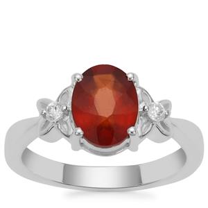 Gooseberry Grossular Garnet Ring with White Zircon in Sterling Silver 2.26cts