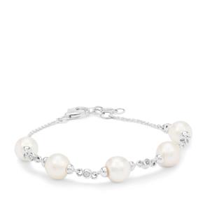 South Sea Cultured Pearl Bracelet with White Zircon in Sterling Silver (8MM)