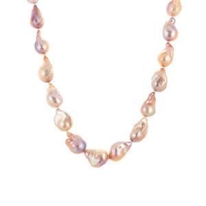 Baroque Freshwater Cultured Pearl Rhodium Flash Sterling Silver Necklace (16 to 20mm)