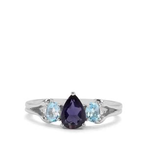 Bengal Iolite, Swiss Blue Topaz & White Zircon Sterling Silver Ring ATGW 1.20cts