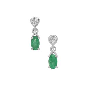 Zambian Emerald & White Zircon Sterling Silver Earrings ATGW 0.50ct