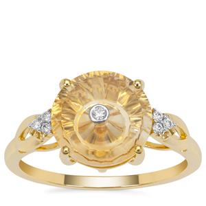 Lehrer TorusRing Diamantina Citrine Ring with Diamond in 9K Gold 2.95cts