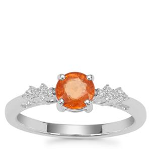 Mandarin Garnet Ring with White Zircon in Sterling Silver 1.24cts