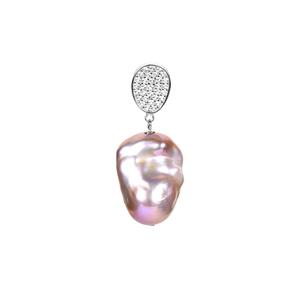 (Purple Flash Fireball) Pearl and White Topaz Sterling Silver Pendant (20mm x 15mm)