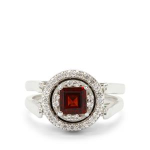 Sky Blue Topaz & Rajasthan Garnet Sterling Silver Reversible Ring with White Zircon ATGW 2.75cts