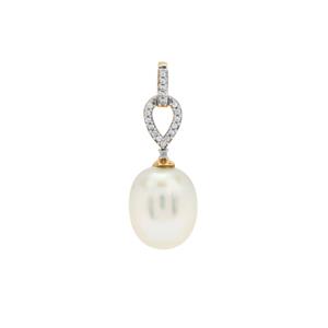 South Sea Cultured Pearl & White Zircon 9K Gold Pendant (11mm)