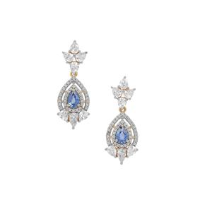 Ceylon Blue Sapphire & White Zircon 9K Gold Tomas Rae Earrings ATGW 4.90cts