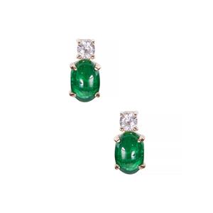 Sandawana Emerald & White Zircon 9K Gold Earrings ATGW 1.93cts