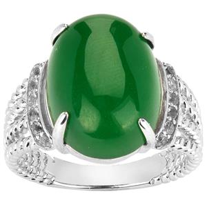 Green Jade & White Topaz Sterling Silver Ring ATGW 11.61cts