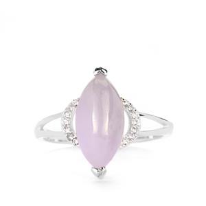 Type A Lavender Jadeite & White Topaz Sterling Silver Ring ATGW 3.06cts