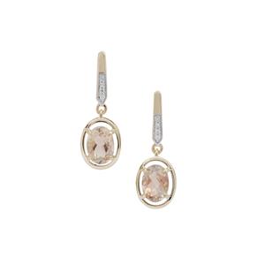 Padparadscha Oregon Sunstone & White Zircon 9K Gold Earrings ATGW 1.60cts