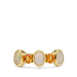 Ethiopian Opal & Mandarin Garnet 9K Gold Ring ATGW 1.35cts