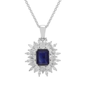 Thai Sapphire & White Zircon Sterling Silver Necklace ATGW 6.40cts (F)