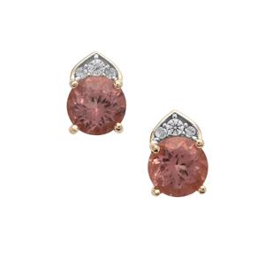 Rosé Apatite Earrings with White Zircon in 9K Gold 1.30cts
