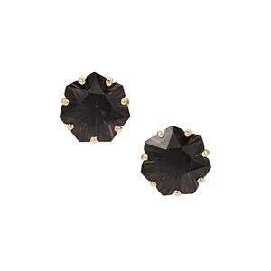 8.70ct Lehrer Seven Star Cut Black Night Topaz 9K Gold Earrings 