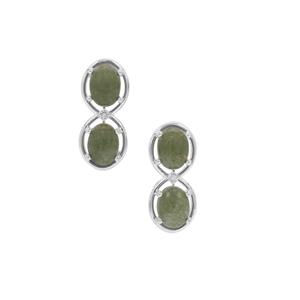 Nephrite Jade & White Topaz Sterling Silver Earrings ATGW 5.85cts
