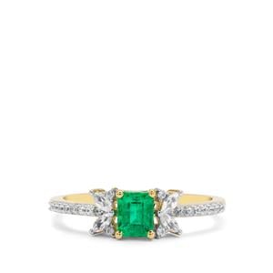 Panjshir Emerald & White Zircon 9K Gold Ring ATGW 0.75ct