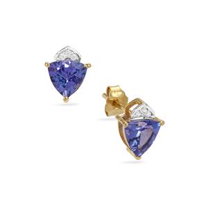 AA Tanzanite & White Zircon 9K Gold Earrings ATGW 1.90cts